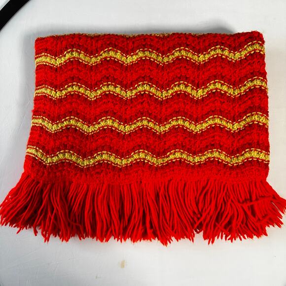 Vintage Handmade Orange & Yellow Striped Popcorn Crochet Throw Blanket - Picture 2 of 10